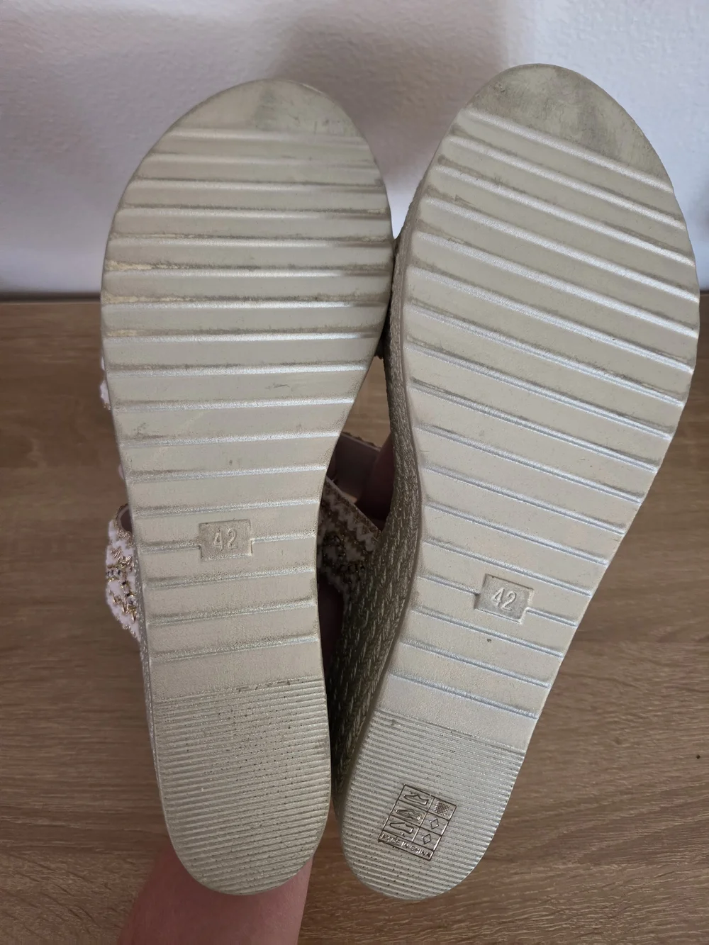 Neutral Embellished Espadrille Wedge Slides